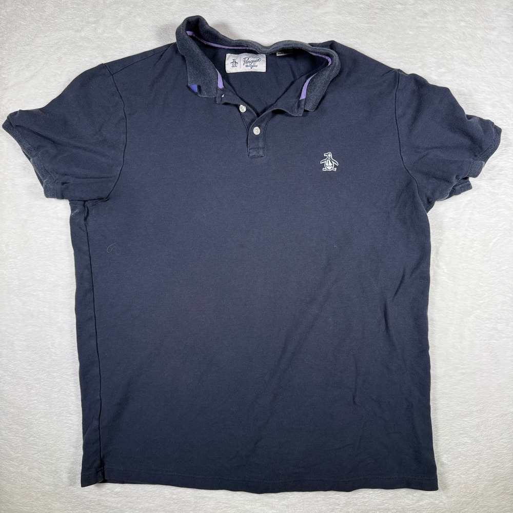 Original Penguin Mens‎ XL Navy Blue Polo Shirt Short Sleeve Embroidered Penguin